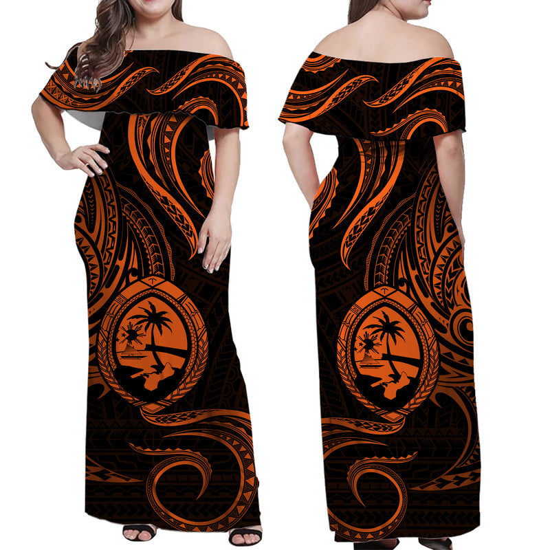 Polynesian Matching Dress and Hawaiian Shirt Guam Coat of Arms with Polynesian Tribal Tattoo Orange Version LT9 - Polynesian Pride