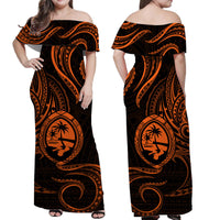 Polynesian Matching Dress and Hawaiian Shirt Guam Coat of Arms with Polynesian Tribal Tattoo Orange Version LT9 - Polynesian Pride