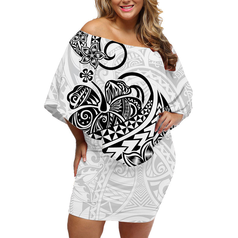 Polynesian Tribal Tattoo Retro Off Shoulder Short Dress Black Screen Color LT9 - Polynesian Pride