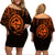 Polynesian Pride Guam With Polynesian Tribal Tattoo and Coat of Arms Off Shoulder Short Dress Orange Version LT9 Women Orange - Polynesian Pride