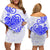 Polynesian Tribal Tattoo Retro Off Shoulder Short Dress Blue Screen Color LT9 Women Blue - Polynesian Pride