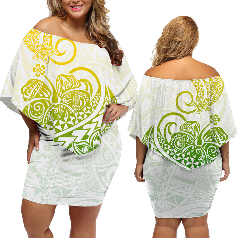 Polynesian Tribal Tattoo Retro Off Shoulder Short Dress Gradient 01 Screen Color LT9 Women Gradient - Polynesian Pride