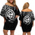 Polynesian Pride Guam With Polynesian Tribal Tattoo and Coat of Arms Off Shoulder Short Dress Black Version LT9 Women Black - Polynesian Pride