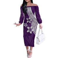 Polynesian Couples Matching Outfits Combo Long Sleeve Dress With Plumeria Flower Purple LT6 - Polynesian Pride
