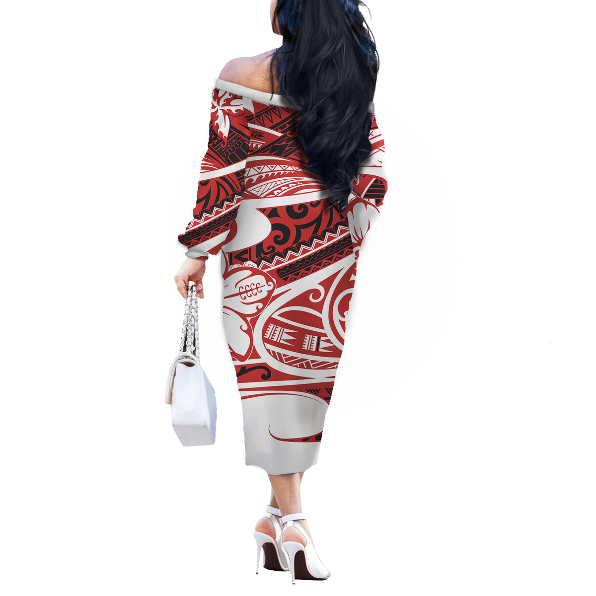 Polynesian Tribal Couples Matching Outfits Combo Long Sleeve Dress And Hawaiian Shirt Red LT6 - Polynesian Pride