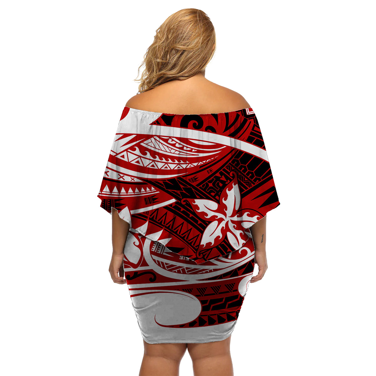 Polynesian Tribal Off Shoulder Short Dress Red LT6 - Polynesian Pride