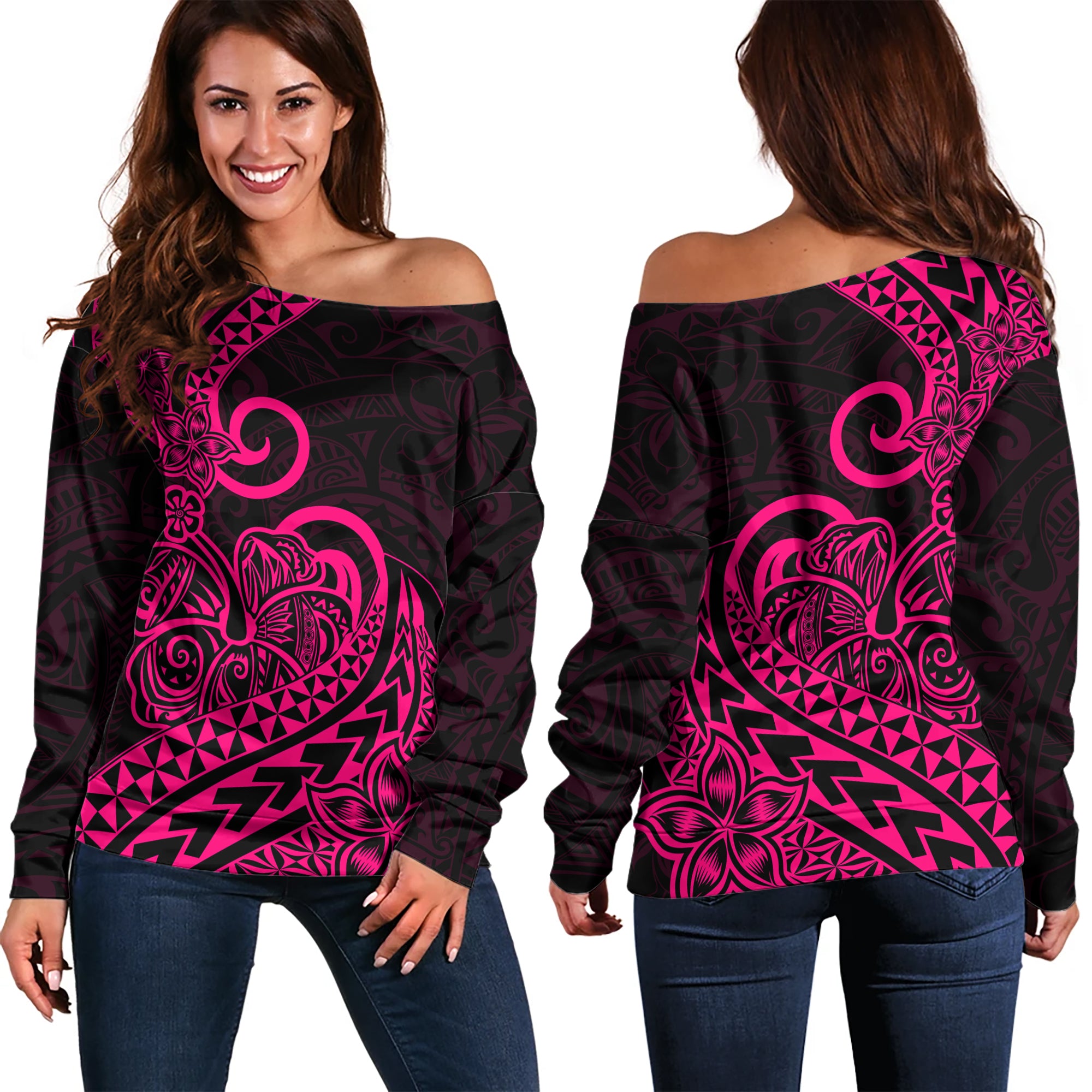 Polynesian Tribal Tattoo Off Shoulder Sweater LT9