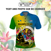 Custom Photo Malampa Fiji Day Polo Shirt Together We Grow Coat Of Arms Tropical Flowers CTM14