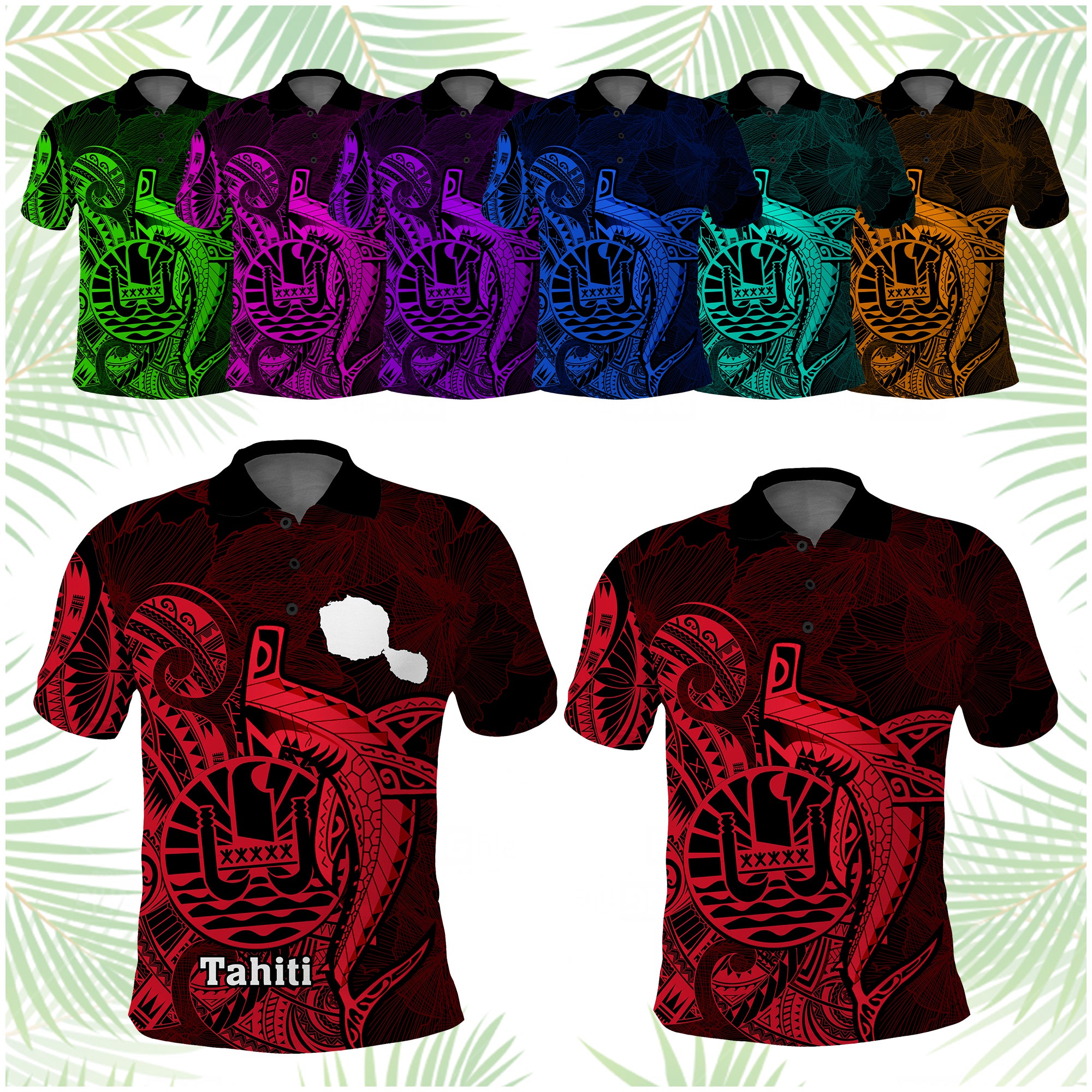 Custom French Polynesian Polo Shirt Map Of Islands Flag Hibiscus With Polynesian Shark Tattoo CTM14 - Polynesian Pride