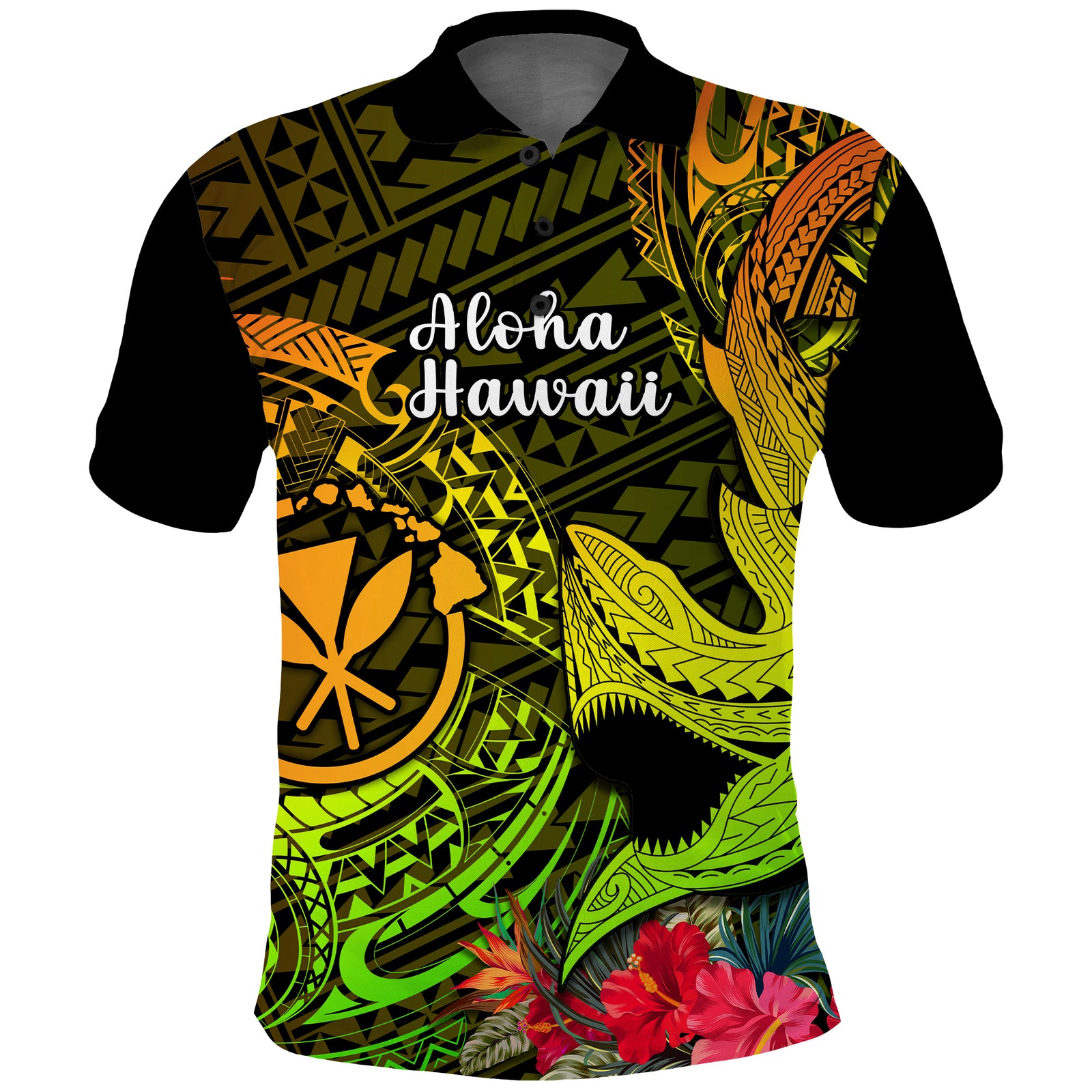 Hawaii Polo Shirt Polynesian Shark Tattoo Kanaka Maoli Unique Reggae LT14