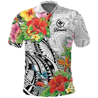 Hawaii Hibiscus Kanaka Polynesia Polo Shirt LT2 WHITE - Polynesian Pride