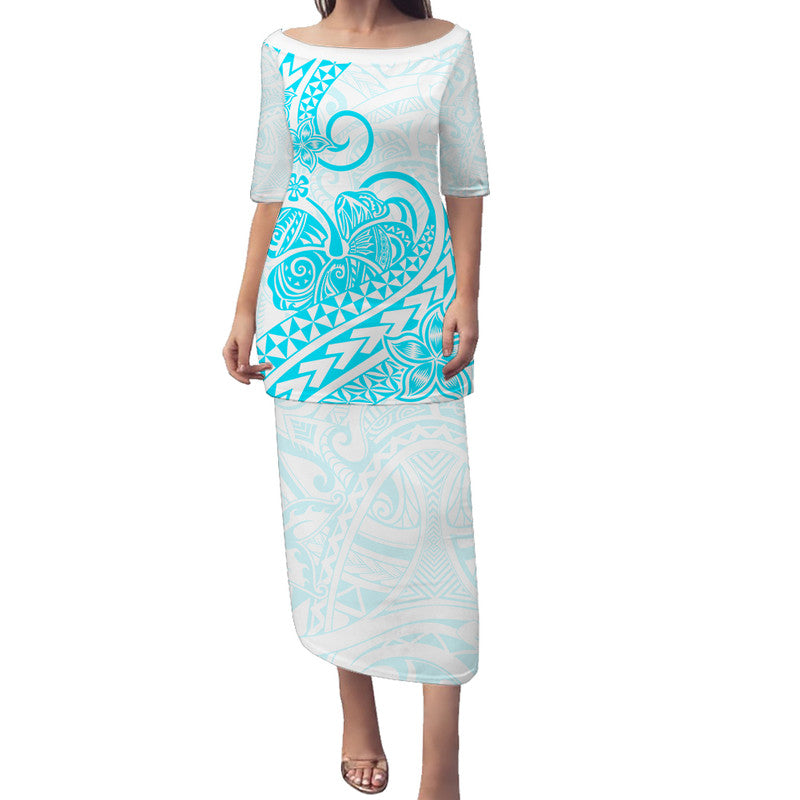 Polynesian Tribal Tattoo Retro Puletasi Dress Aqua Screen Color LT9 - Polynesian Pride