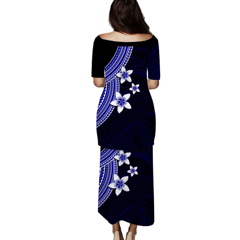 Polynesian Puletasi Dress With Plumeria Flower Blue LT6 - Polynesian Pride