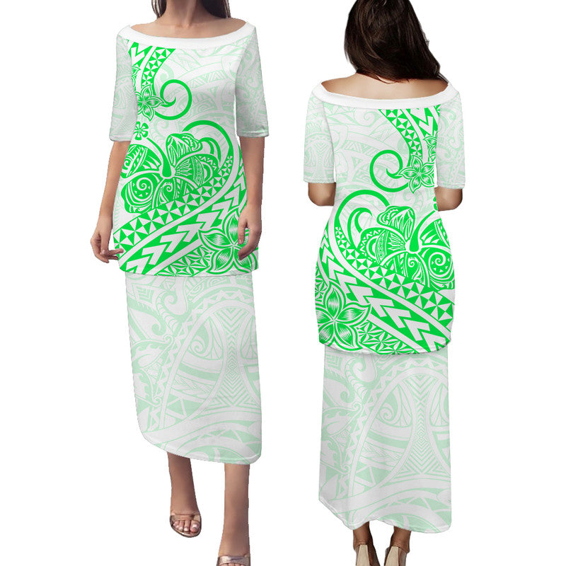 Polynesian Tribal Tattoo Retro Puletasi Dress Green Screen Color LT9 Long Dress Green - Polynesian Pride