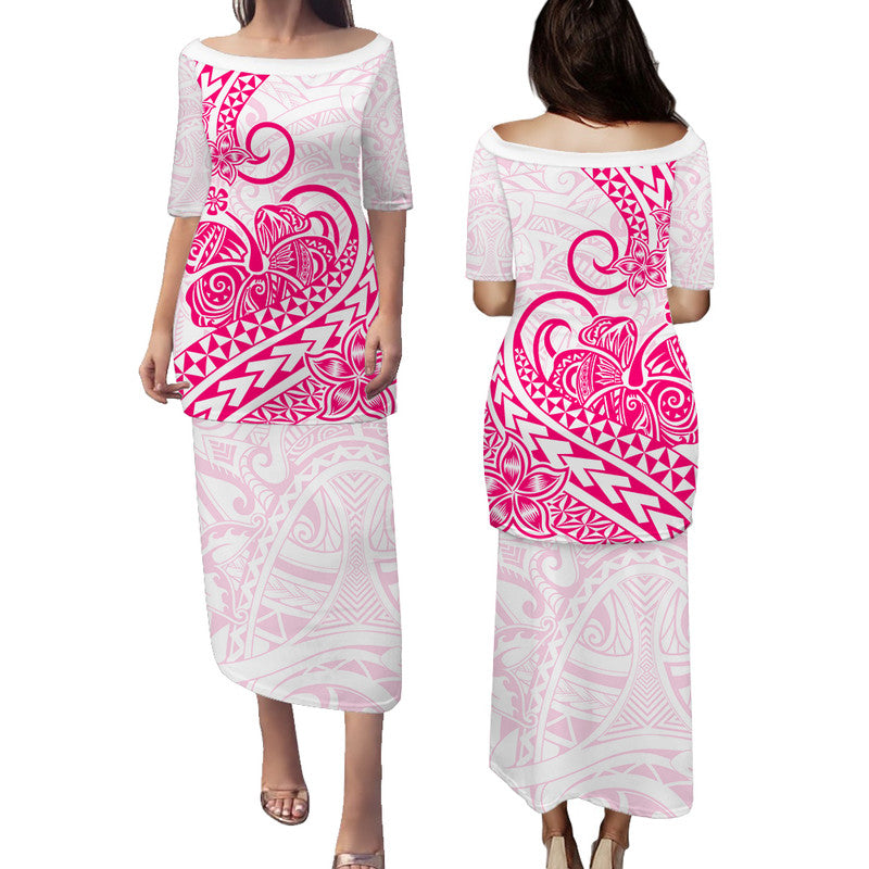 Polynesian Tribal Tattoo Retro Puletasi Dress Pink Screen Color LT9 Long Dress Pink - Polynesian Pride