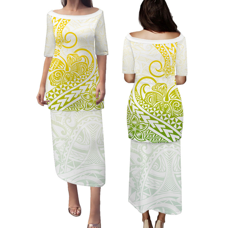 Polynesian Tribal Tattoo Retro Puletasi Dress Gradient 01 Screen Color LT9 Long Dress Gradient - Polynesian Pride