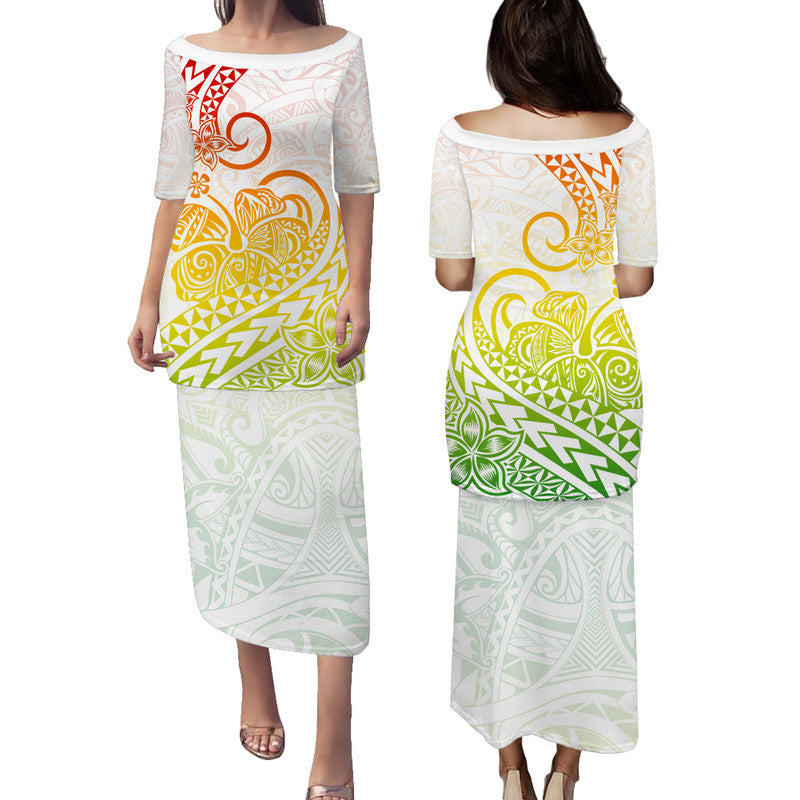 Polynesian Tribal Tattoo Retro Puletasi Dress Gradient 02 Screen Color LT9 Long Dress Gradient - Polynesian Pride