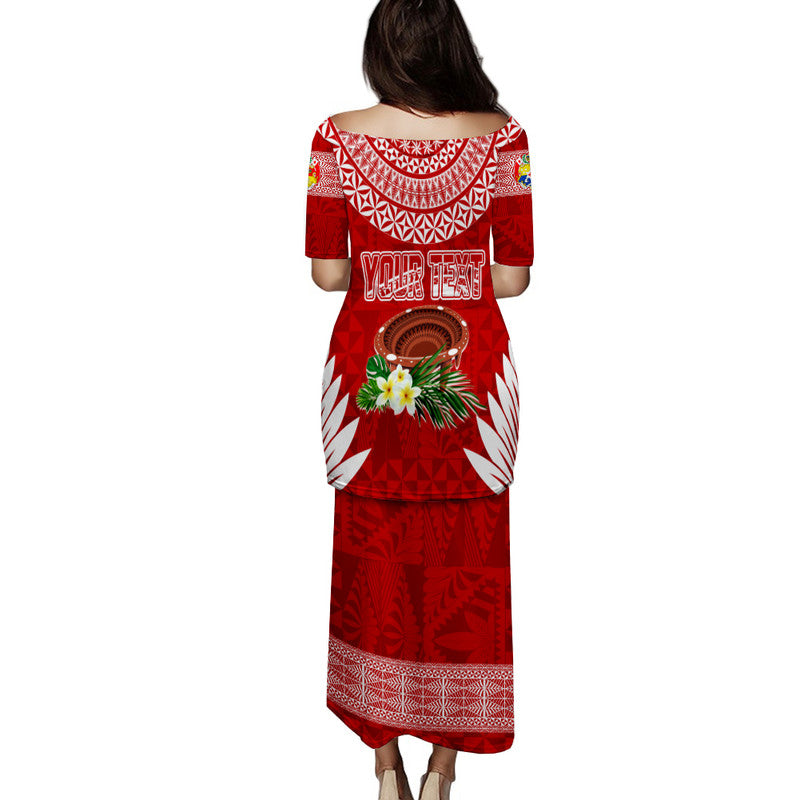 Personalised Tonga Independence Day Puletaha Dress Kumete Kava Bowl With Plumeria LT7 - Polynesian Pride