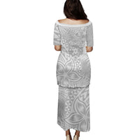 Personalised Tonga White Sunday Puletasi Dress Tropical LT9