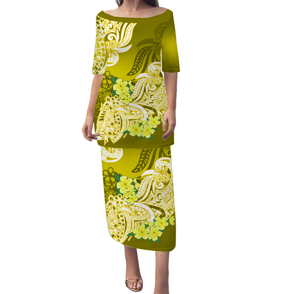 Polynesian Floral Tribal Puletasi Dress Yellow LT9 - Polynesian Pride