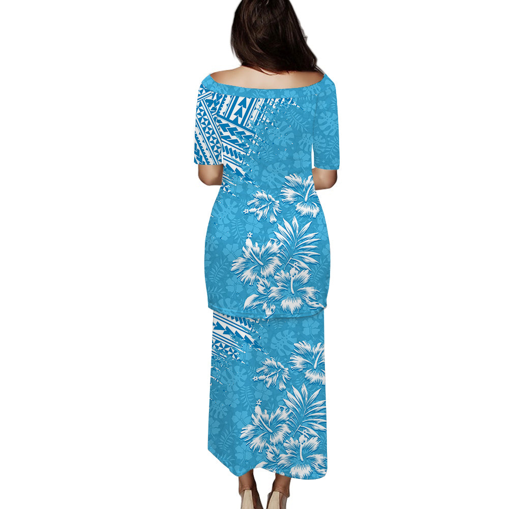 Hawaii Summer Puletasi Dress Mix Polynesian Light Blue LT6 - Polynesian Pride