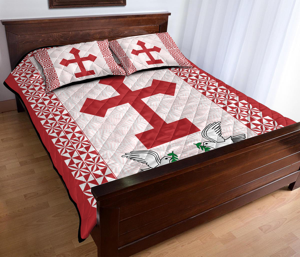 Tonga Quilt Bed Set Be Unique Cross Red Style LT9 - Polynesian Pride