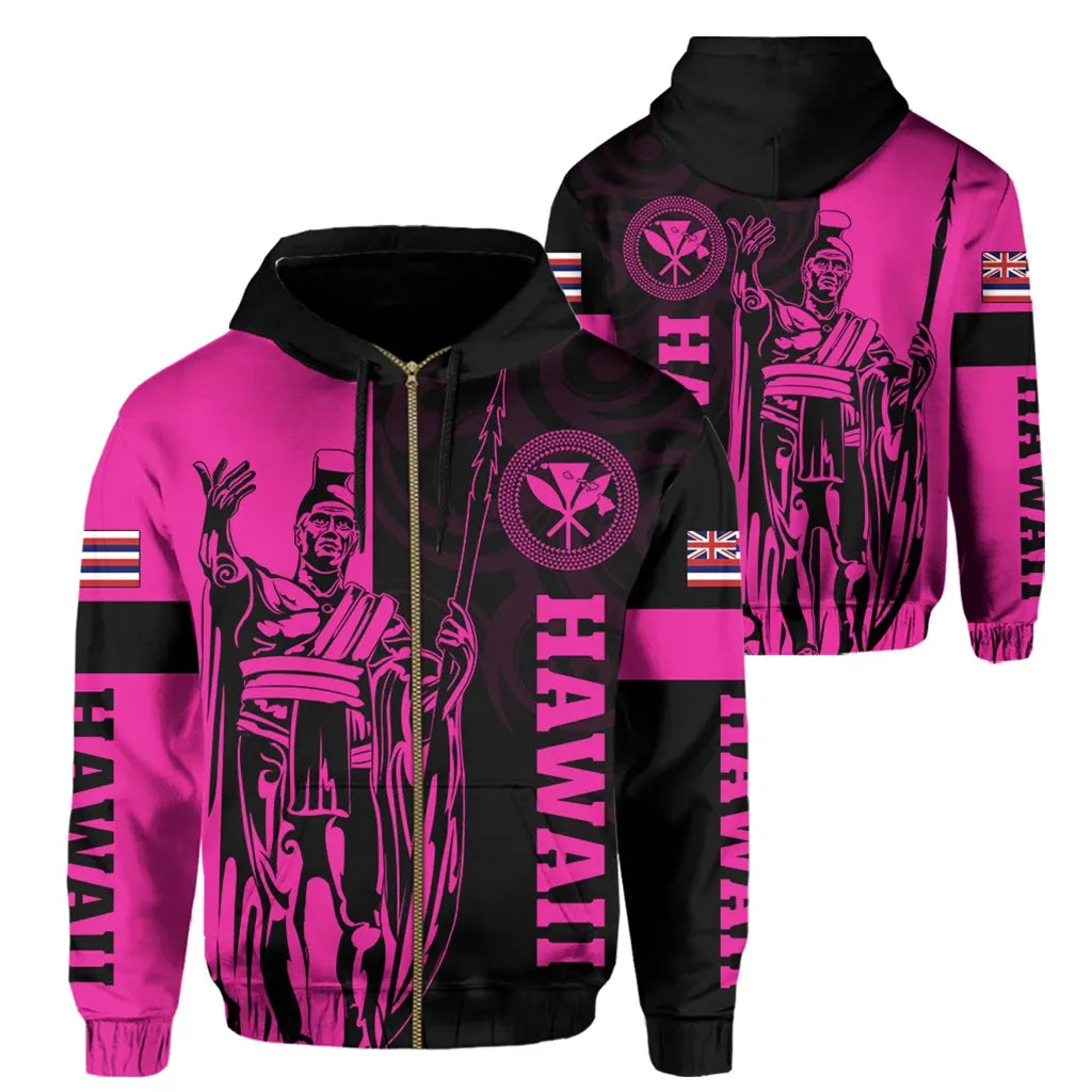 Polynesian Pride Hoodie Hawaii King Polynesian Hoodie Zip up Lawla Style Pink Zip Hoodie - Polynesian Pride