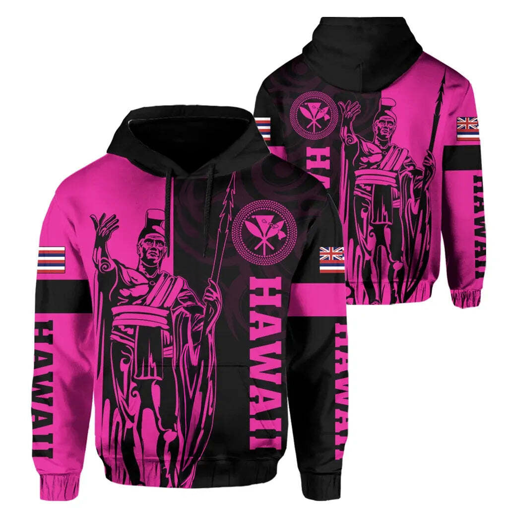 Polynesian Pride Hoodie Hawaii King Polynesian Hoodie Zip up Lawla Style Pink Pullover Hoodie - Polynesian Pride
