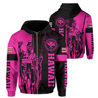 Polynesian Pride Hoodie Hawaii King Polynesian Hoodie Zip up Lawla Style Pink Zip Hoodie - Polynesian Pride