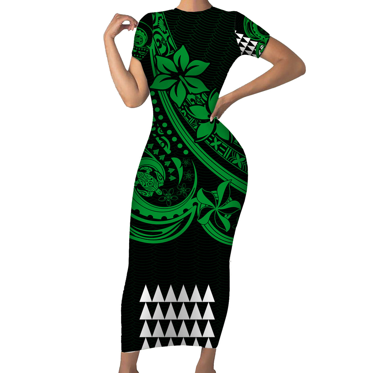 Kakau Hawaiian Polynesian Short Sleeve Body Long Dress Green LT6 Long Dress Green - Polynesian Pride
