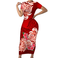 Polynesian Floral Tribal Short Sleeve Body Long Dress Red LT9 - Polynesian Pride