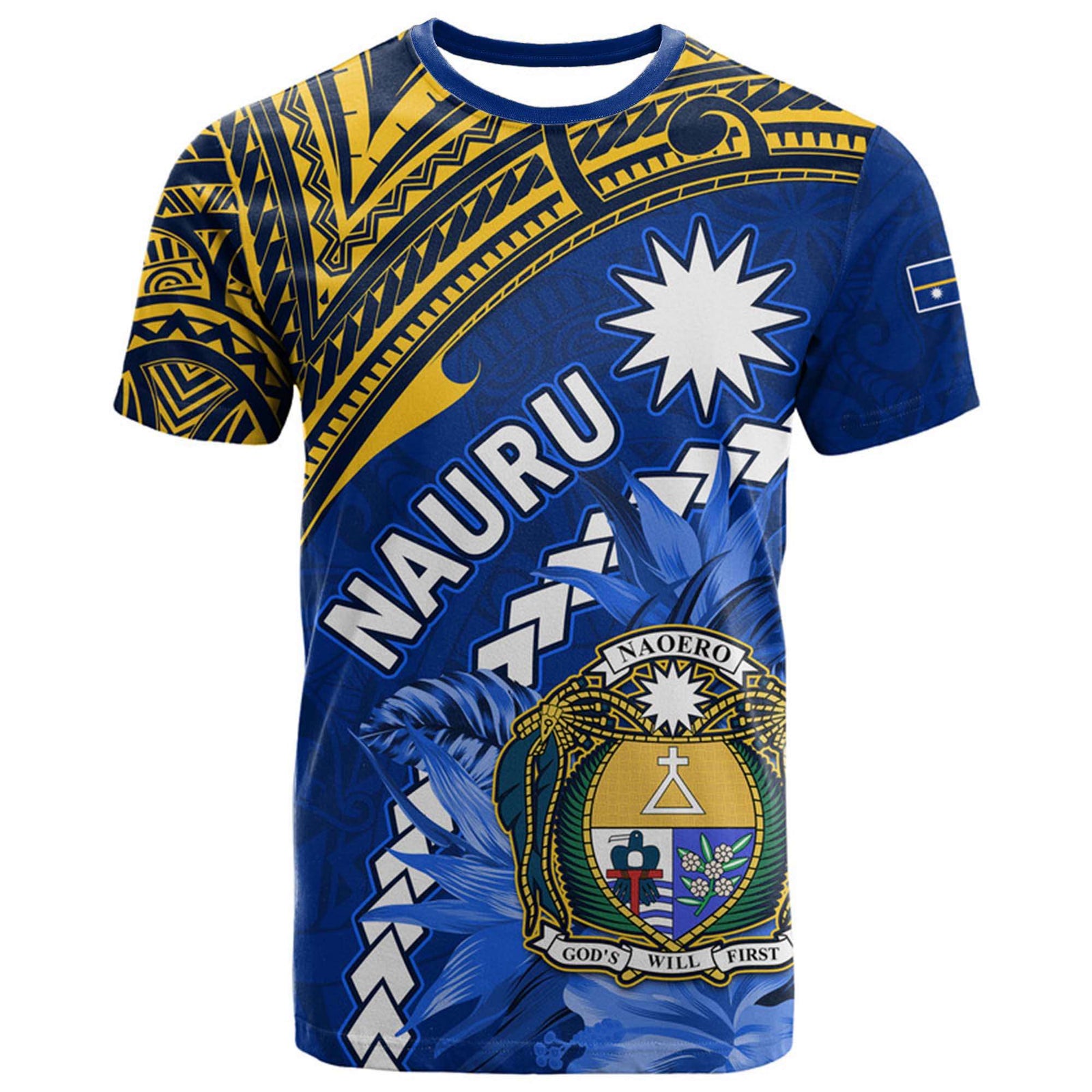 Custom Nauru Coat of Arms T Shirt Polynesian With Frigatebird LT9