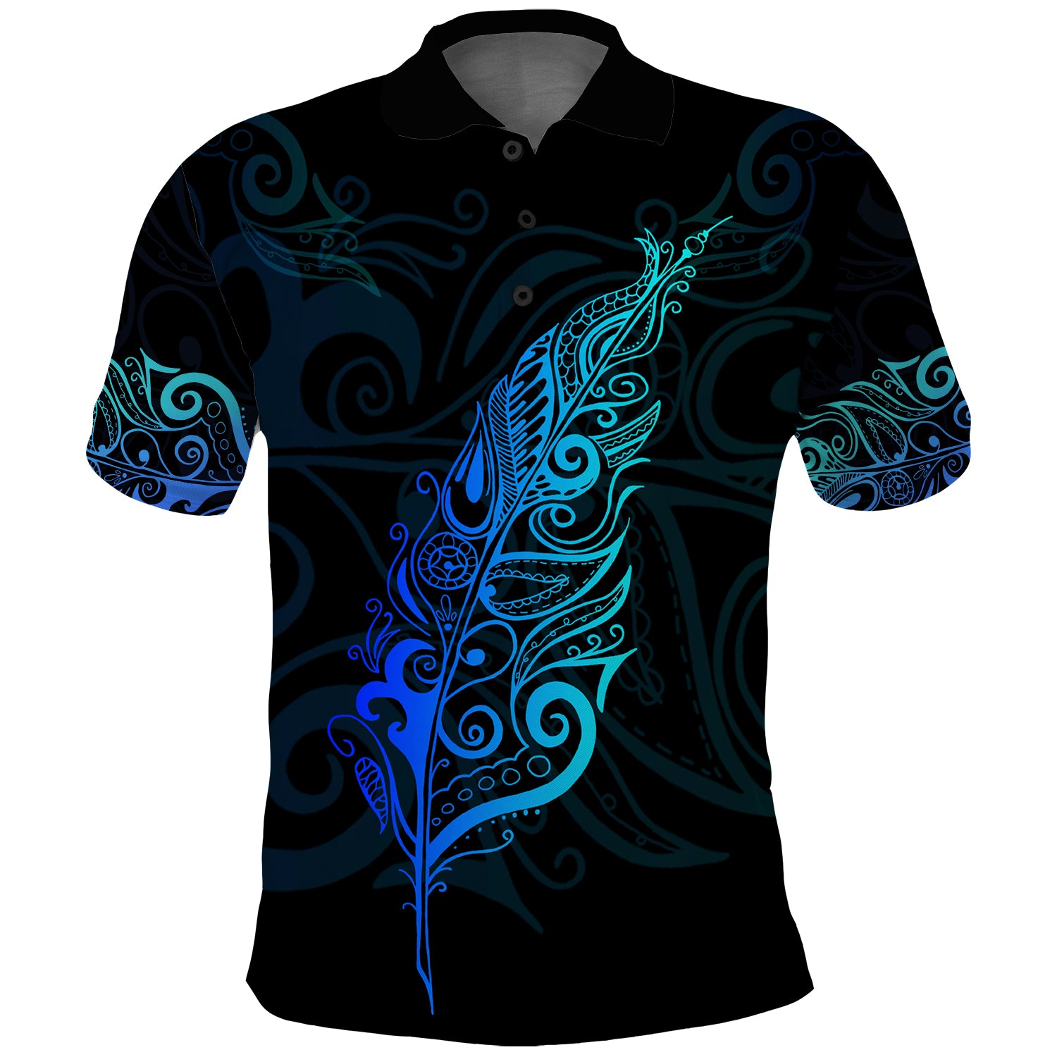 New Zealand Maori Polo Shirt Light Silver Fern Blue