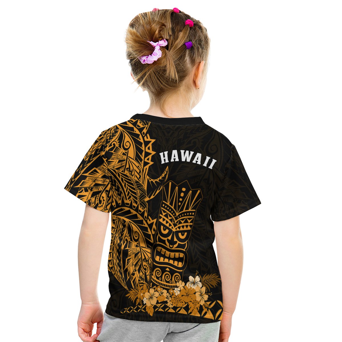Hawaii Polynesian T Shirt Kid Gold Tiki Masks Hawaiian LT13 - Polynesian Pride