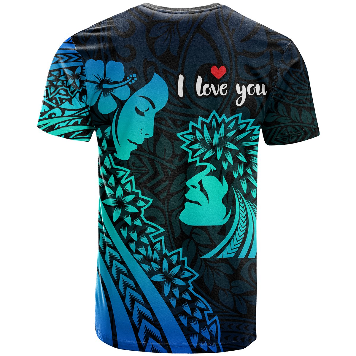 Custom Polynesian Valentine Couple T Shirt I LOVE YOU Hibiscus Style Blue LT13 - Polynesian Pride