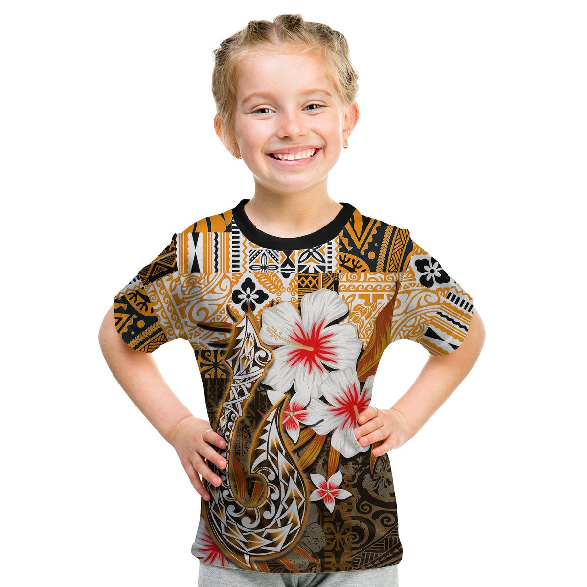 (Custom Personalised) Hawaii Fish Hook T Shirt Kid Orange Style LT6 Youth XL Size14 - Polynesian Pride