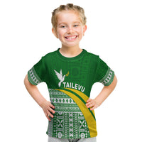 Tailevu Rugby T Shirt Kid Fiji Rugby Tapa Pattern Green LT13 Youth XL Size14 - Polynesian Pride