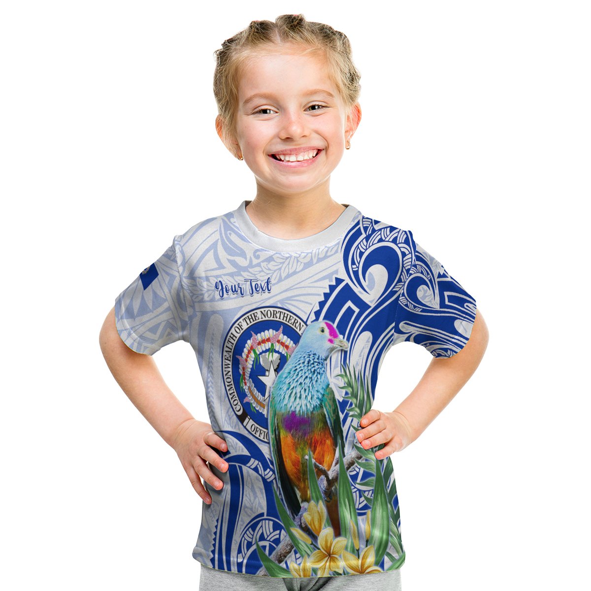(Custom Personalised) Northern Mariana Islands T Shirt KID Mariana Fruit Dove Mix Frangipani Flowers White LT13 Youth XL Size14 - Polynesian Pride