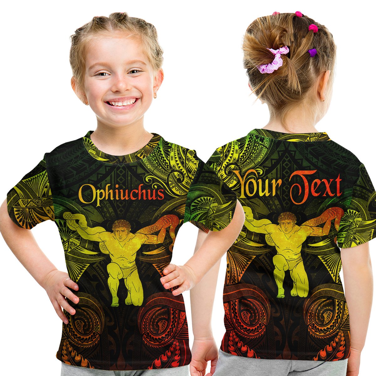 (Custom Personalised) Ophiuchus Zodiac Polynesian T Shirt Kid Unique Style - Reggae LT8 Youth XL Size14 - Polynesian Pride