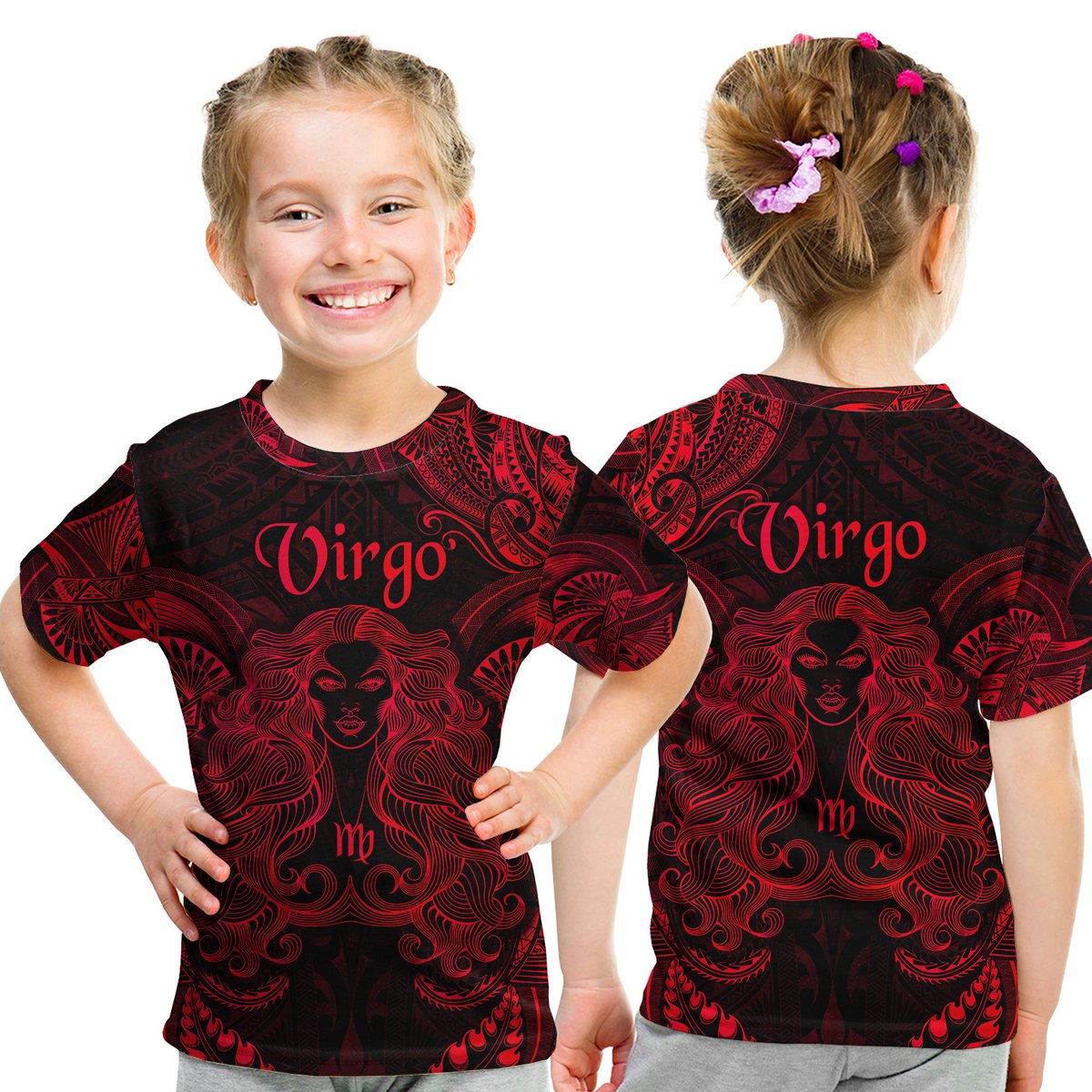Virgo Zodiac Polynesian T Shirt Kid Unique Style - Red LT8 Youth XL Size14 - Polynesian Pride