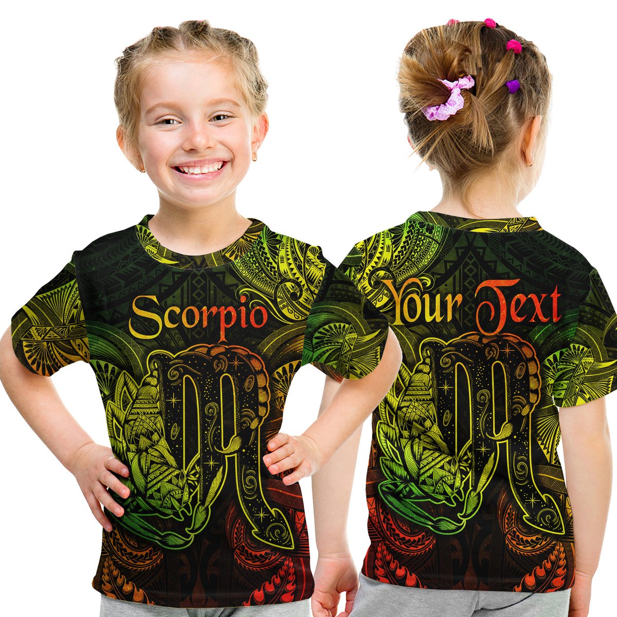 (Custom Personalised) Scorpio Zodiac Polynesian T Shirt Kid Unique Style - Reggae LT8 Youth XL Size14 - Polynesian Pride