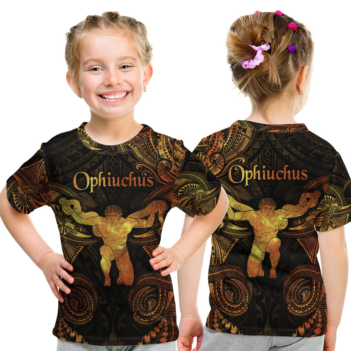 Ophiuchus Zodiac Polynesian T Shirt Kid Unique Style - Gold LT8 Youth XL Size14 - Polynesian Pride