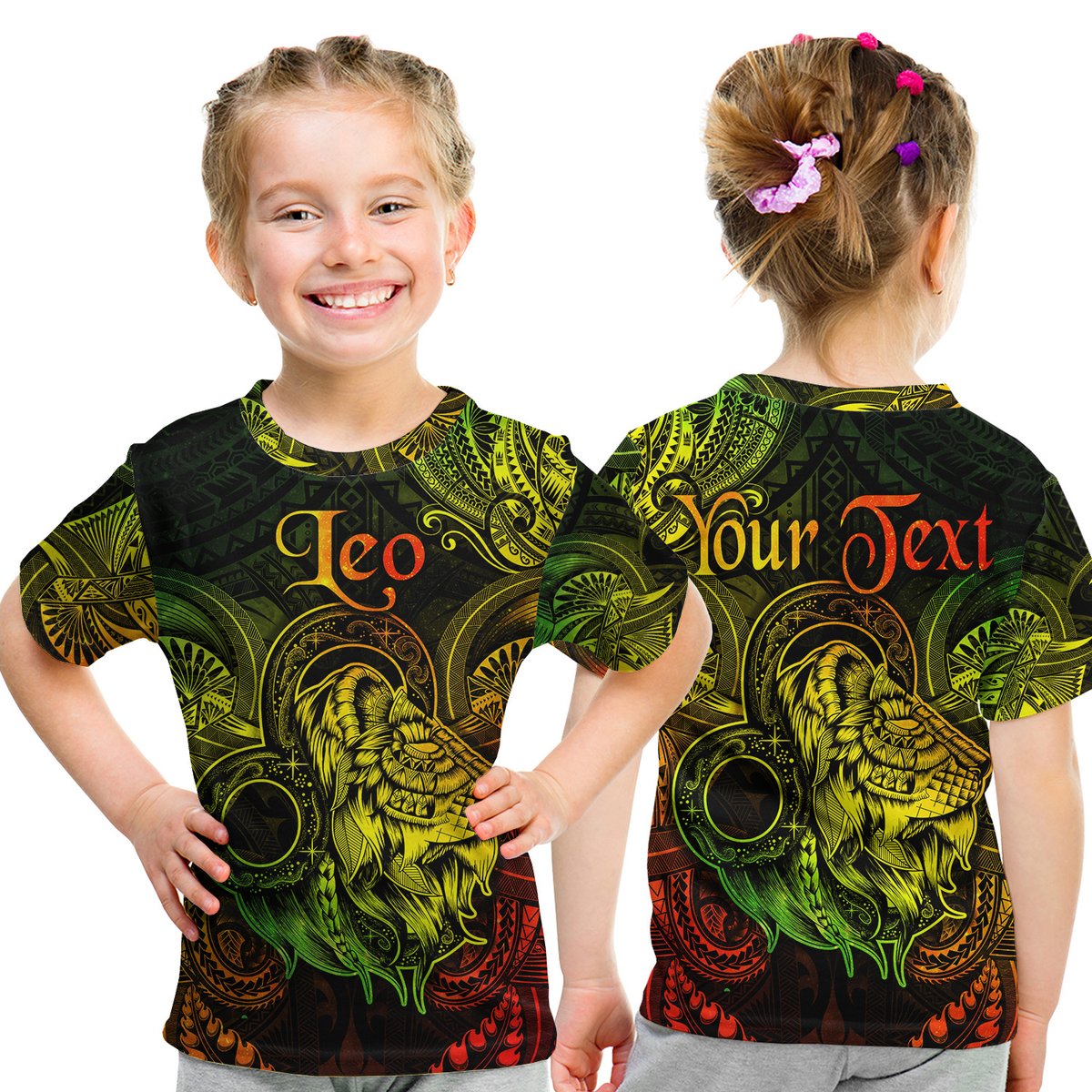 (Custom Personalised) Leo Zodiac Polynesian T Shirt Kid Unique Style - Reggae LT8 Youth XL Size14 - Polynesian Pride