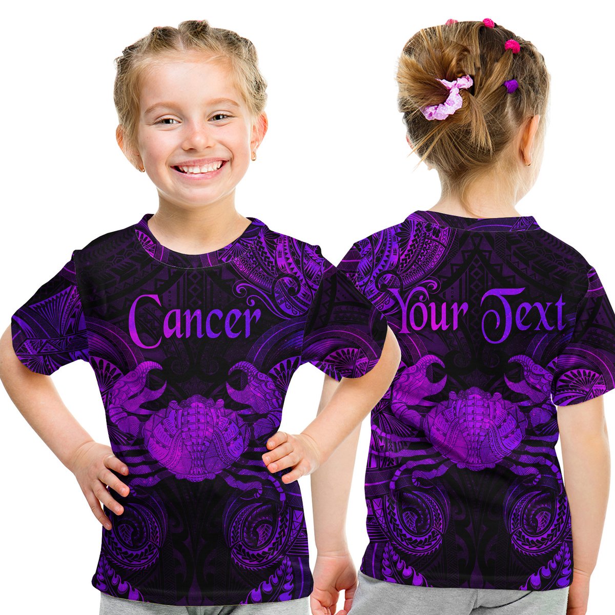 (Custom Personalised) Cancer Zodiac Polynesian T Shirt Kid Unique Style - Purple LT8 Youth XL Size14 - Polynesian Pride