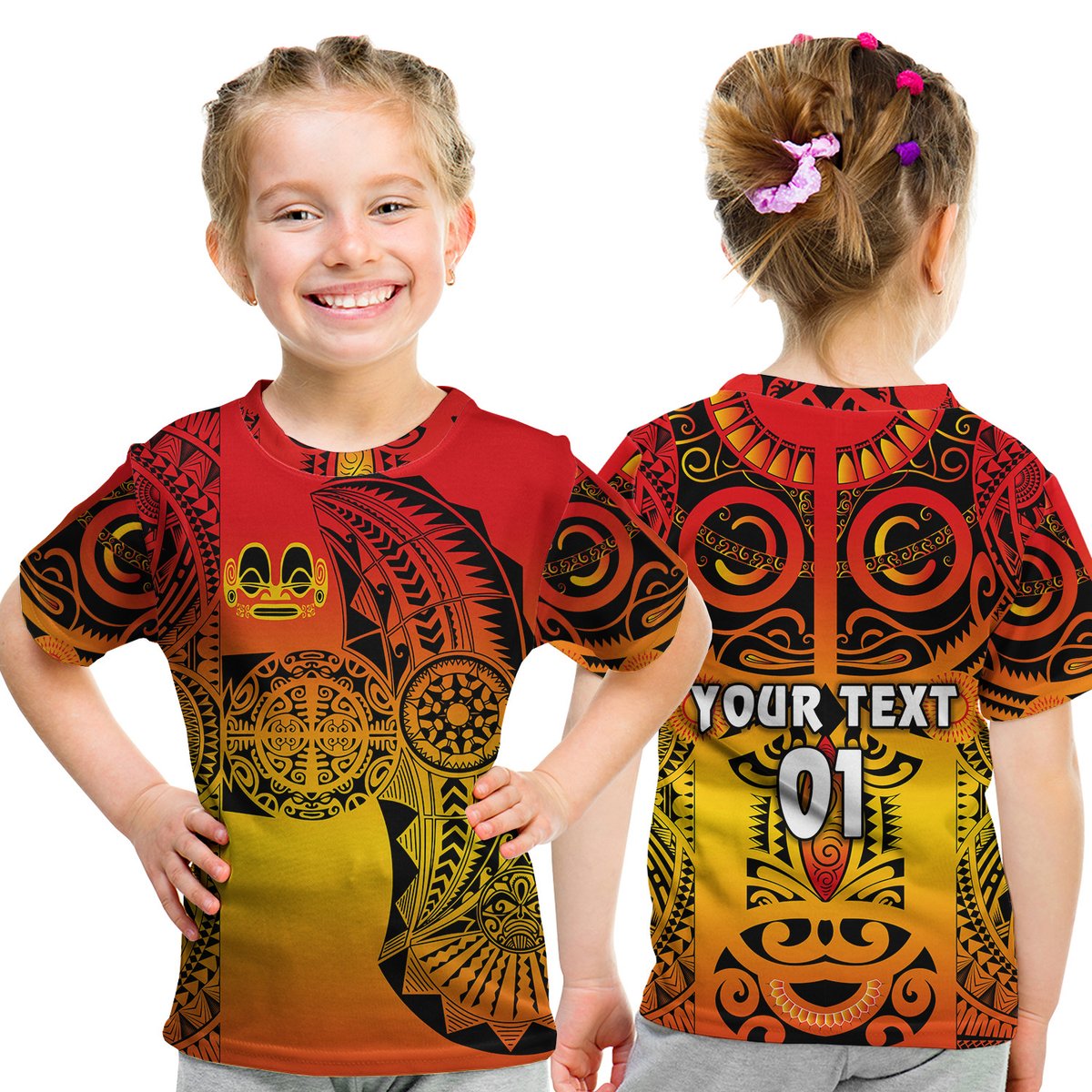 (Custom Personalised) Marquesas Islands T Shirt Kid Marquesan Tattoo Original Style - Gradient Red LT8 Youth XL Size14 - Polynesian Pride