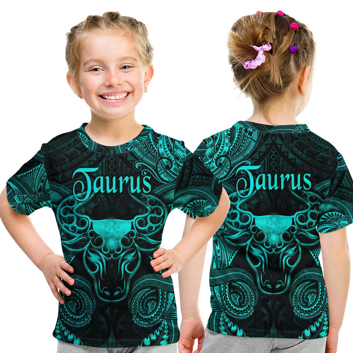 Taurus Zodiac Polynesian T Shirt Kid Unique Style - Turquoise LT8 Youth XL Size14 - Polynesian Pride