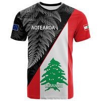 New Zealand And Lebanon T Shirt 2023 Aotearoa Fern With Lebanese Cedar LT14 Black - Polynesian Pride