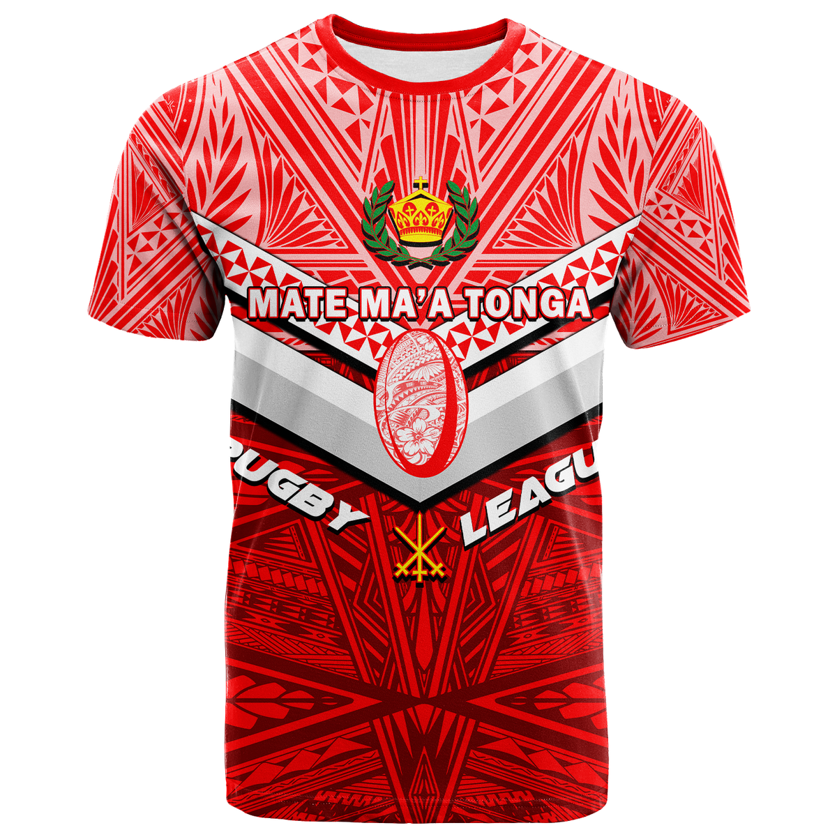 Tonga Rugby Mate Maa Tonga Tapa Pattern T Shirt LT2 RED - Polynesian Pride
