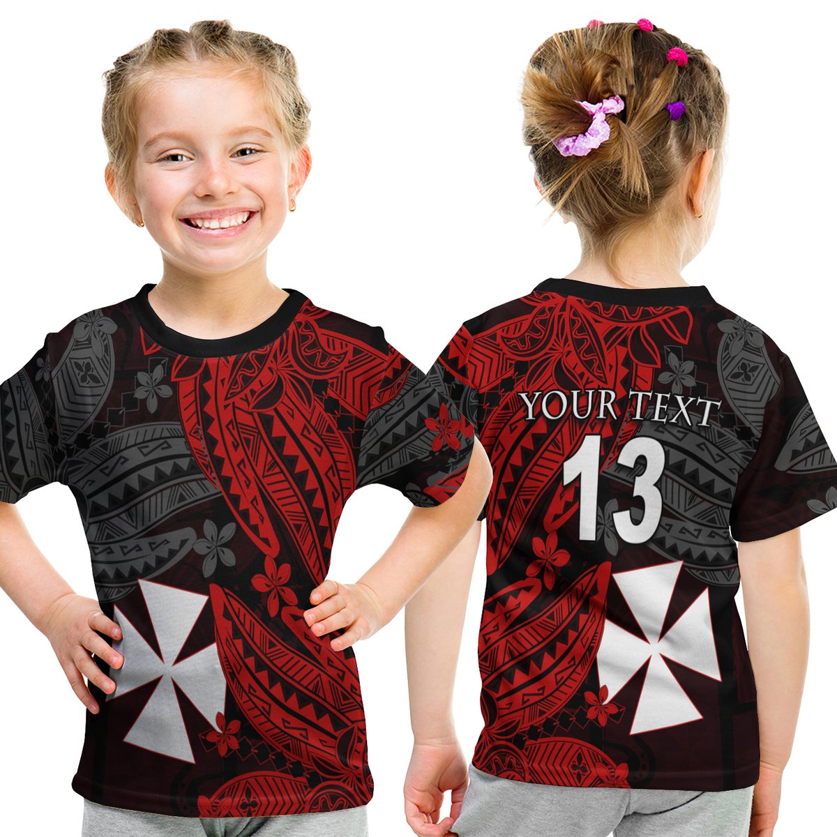 (Custom Text And Number) Wallis And Futuna T Shirt Kid Enjoy Polynesian Flowers LT13 Youth XL Size14 - Polynesian Pride