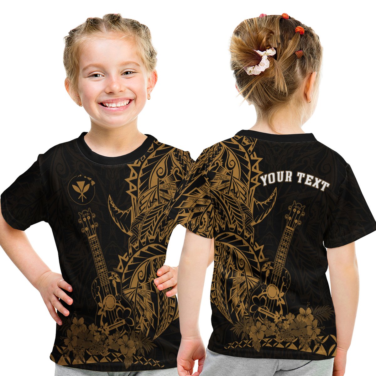 (Custom Personalised) Hawaii Polynesian T Shirt Kid Ukulele Gold LT13 Youth XL Size14 - Polynesian Pride